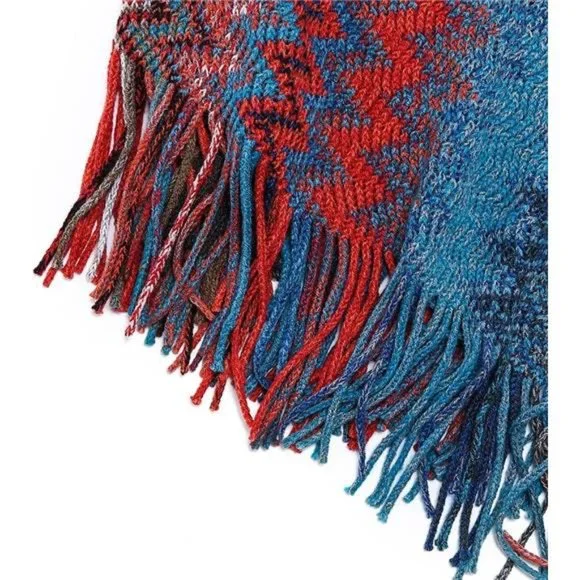 Women's Zig-Zag Knit Tassel Fringed Pullover Poncho Sweater Cape Shawl Wrap - Picture 6 of 7